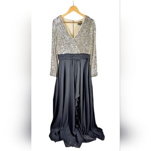 Escape Silver Sequin and Black Long Sleeve Chiffon Dress Sz 10